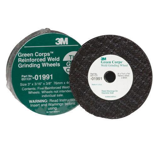 3m 3" green corps 3/16" thick reinforced weld grinding wheel 5 in a box 1991
