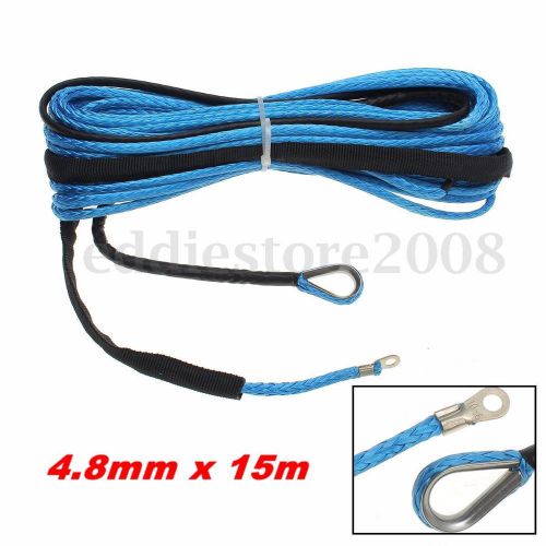 Blue 4.8mm x 15m winch line rope cable 5500 lbs atv utv vehicle synthetic fiber