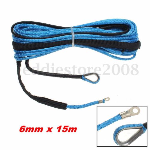 6mm x 15m 6400 lbs synthetic fiber winch rope cable line atv vehicle universal