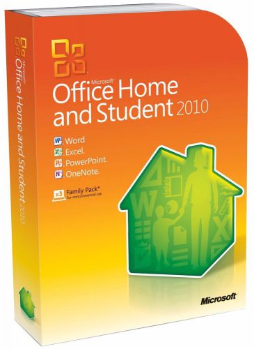 Microsoft office 2010 home &amp; student (family pack 3 pcs dvd) new sealed