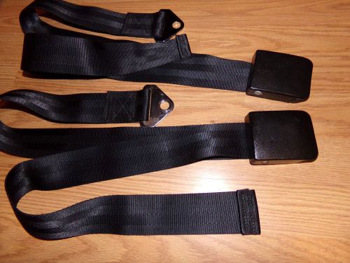1964-67 ford standard clamshell seat belt buckles black pair rewebbed