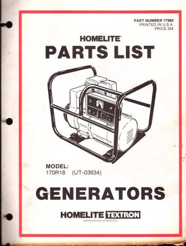 Homelite jacobsen generator model 170r18 parts manual p/n 17980   (220)