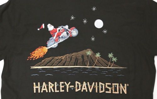 Mint_santa claus over hawaii_harley-davidson christmas button-up shirt_sz.m