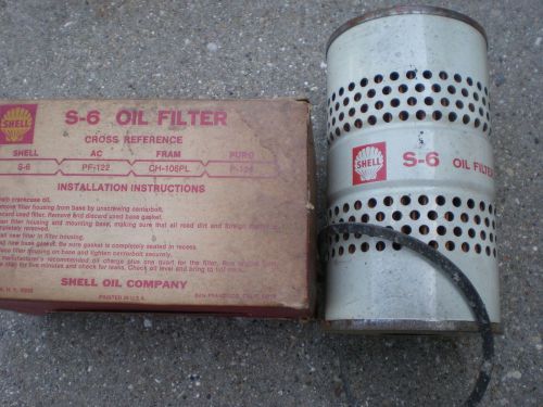 Vintage nos oil filter shell s-6, ac pf-122, fram ch-106pl, puro p-122 chrysler