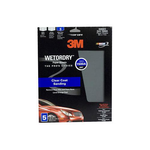 3m 1500 grit wet or dry black sandpaper 9" x 11" sanding sheet 5 in a box 32023