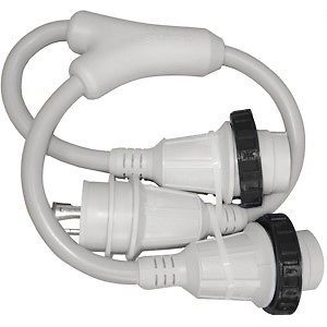White 30a male to (2) 30 amp female y marine splitter shore power boat adapter