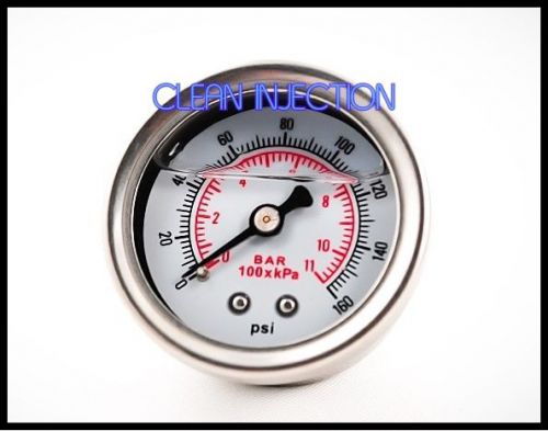 Fuel pressure regulator gauge 0-160 psi 0-11 bar liquid oil filled chrome 1/8npt