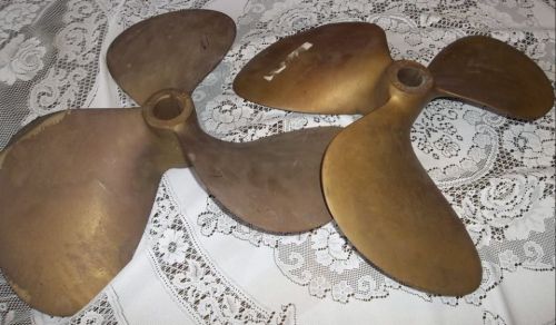 2 brass boat propellers by columbian and michigan &#034;hydroflite&#034; and &#034;dynajet&#034;