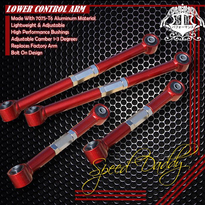 4pc suspension rear lower+upper control arms camber 90-97 honda accord cb red