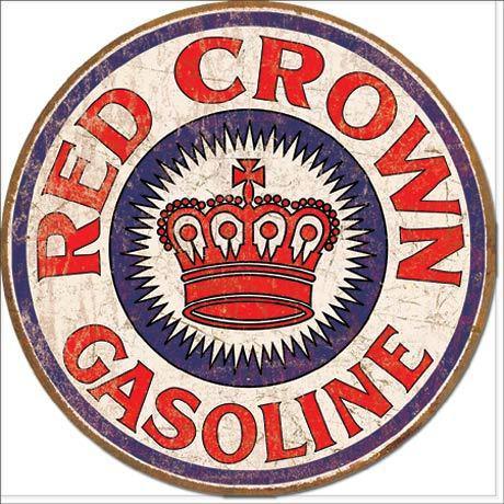 New vintage style red crown gasoline tin metal sign round