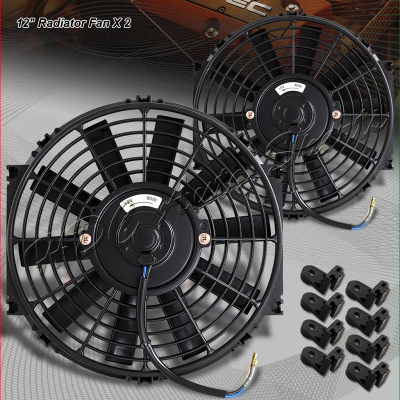2x 12" black slim/thin 12v push/pull electric radiator/engine cooling fan