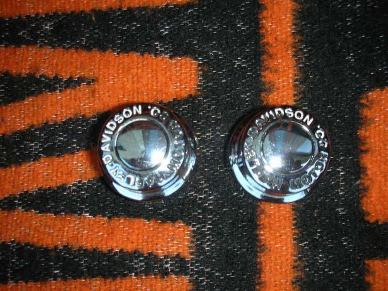 Harley davidson motor co. front axle bolt covers chrome - free shipping !