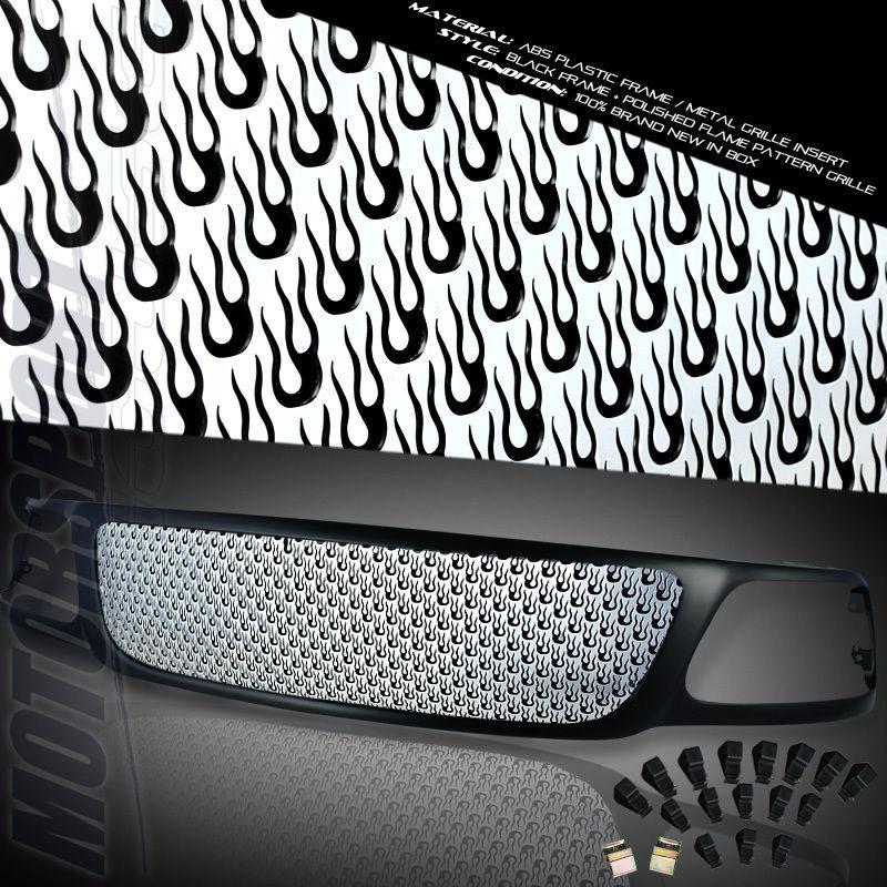99-03 ford f150 f-150 pickup black frame+polish mesh flame style grille insert
