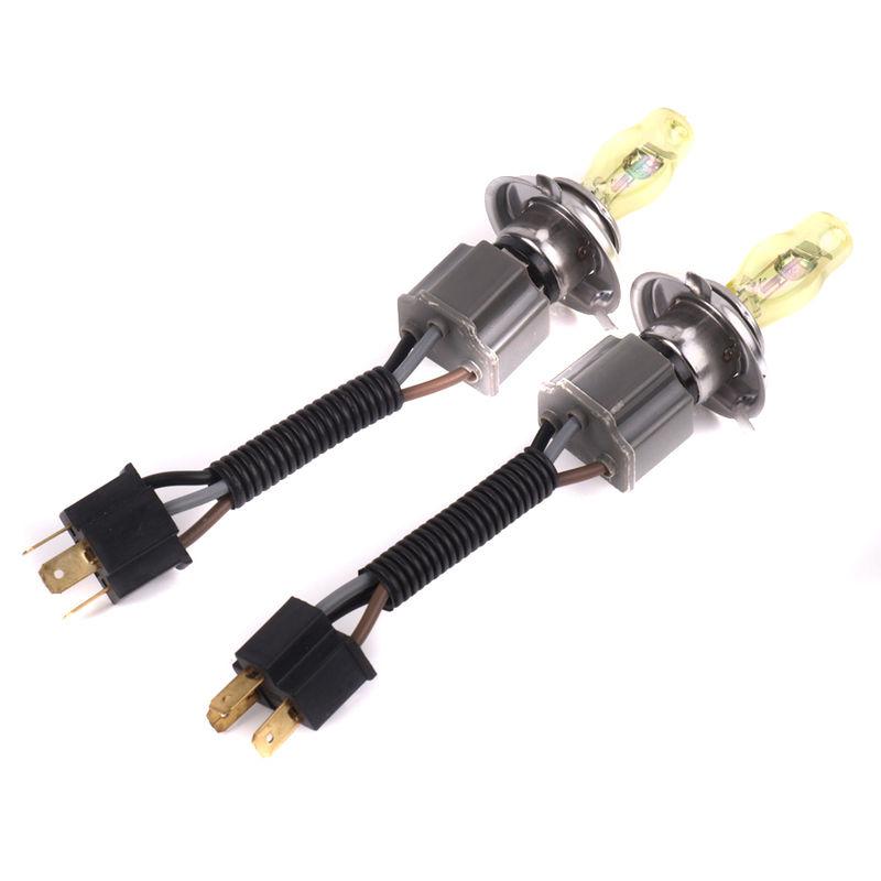 2 x h4 9003 hb2 p43t 12v 3000k 100w golden yellow hod halogen bulbs with harness