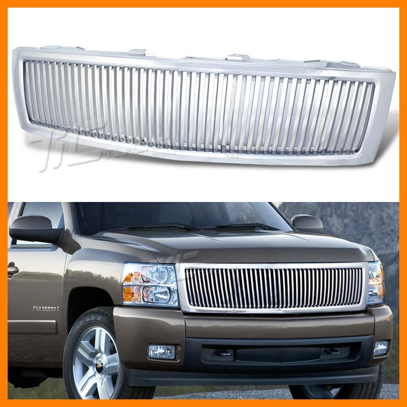 Chevy 07-09 silverado chrome vertical upper front grille pickup truck lightduty