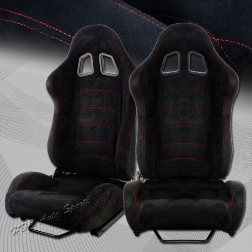 Universal black suede red stitch type-1 style reclining  racing seats + sliders