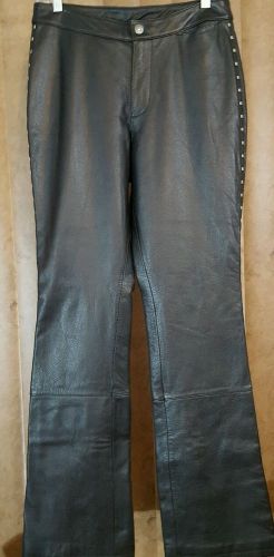 Harley davidson women 8 black leather pants lined studs 33&#034; inseam zip legs