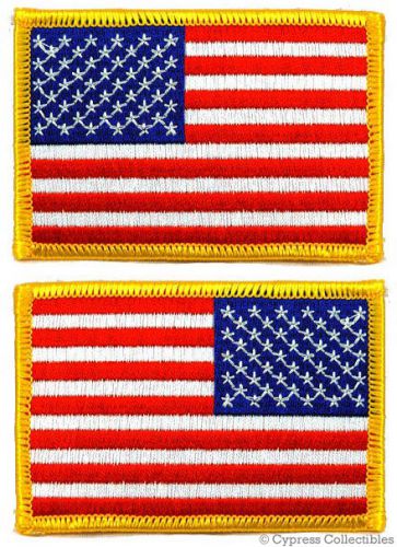 Lot two american flag iron-on biker patch united states gold border embroidered