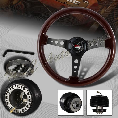 345mm jdm 6 hole classic dark wood grain deep dish steering wheel+for accord hub