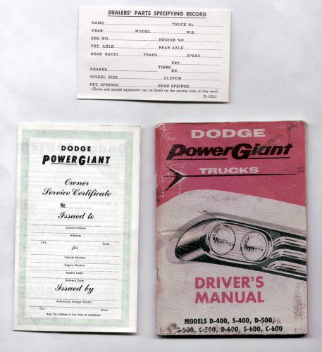 Vintage dodge 1958 power giant truck owner&#039;s manual+service certificate+ c-600 +