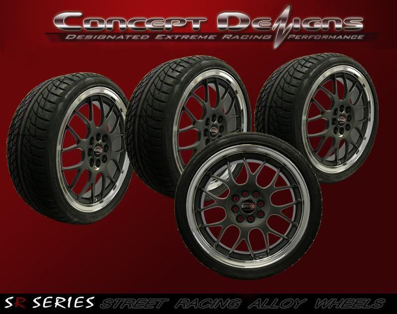 17" evoke m5 wheel rim tire package 4 lug (4x100/114.3) gunmetal new