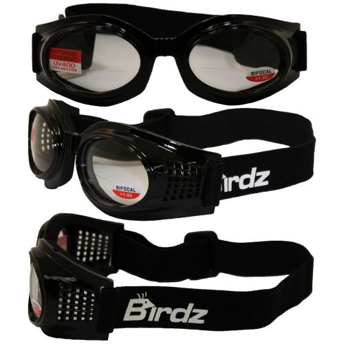 Kite bifocal anti fog motorcycle goggles by birdz - black frame 1.0 clear lens
