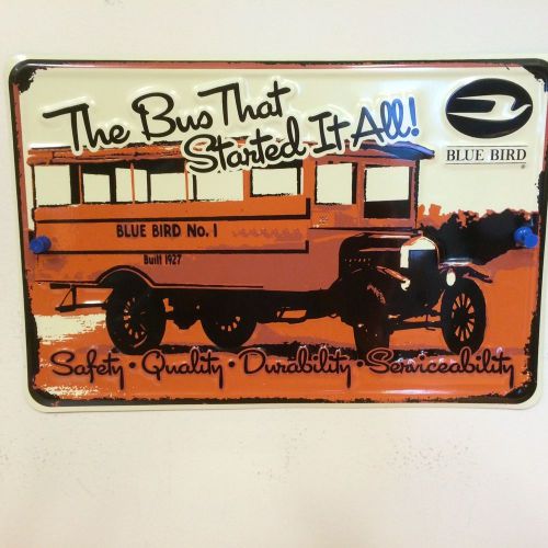 Blue bird school bus #1 tin plate (new in plastic)