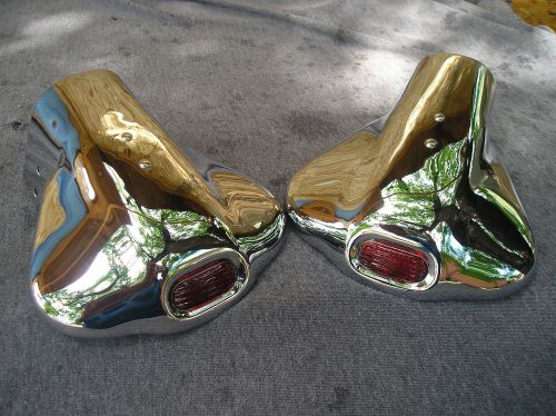 New pair chrome vintage style exhaust tips with a red glass jewel on them 86