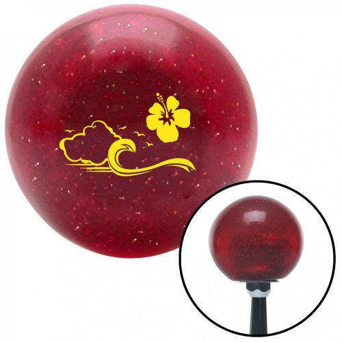 Yellow ocean waves w/ flower red metal flake shift knob with 16mm x 1.5