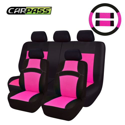Car pass rainbow summer universal fit car seat covers -100% breathable rose pink