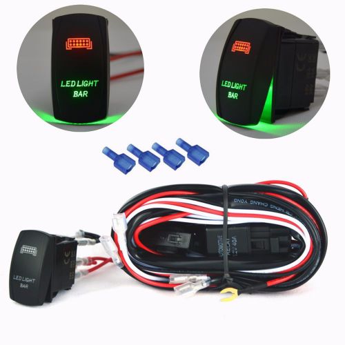Car red green led light bar switch  wiring harness kit 40a 12v relay 2 leg 12ft