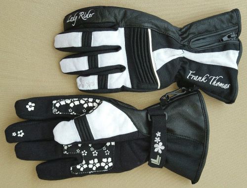 Frank thomas lady rider evie motorcycle gloves black white flowers fth20121 med