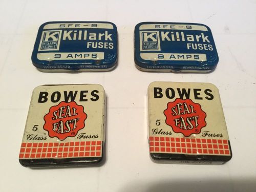 4 boxes vintage bowes &amp; killark auto glass tube fuses (metal  can)