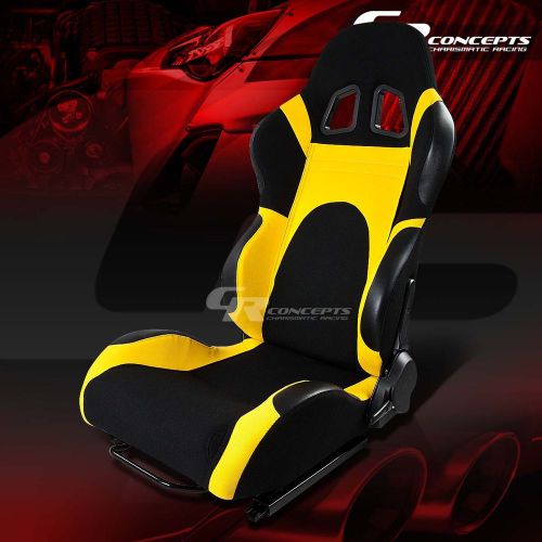 2x black/yellow reclinable sports racing seats+mounting slider driver left side