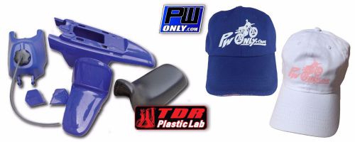 Pw50 pw 50 yamaha blue fender plastic kit, seat &amp; tank, free pw hat