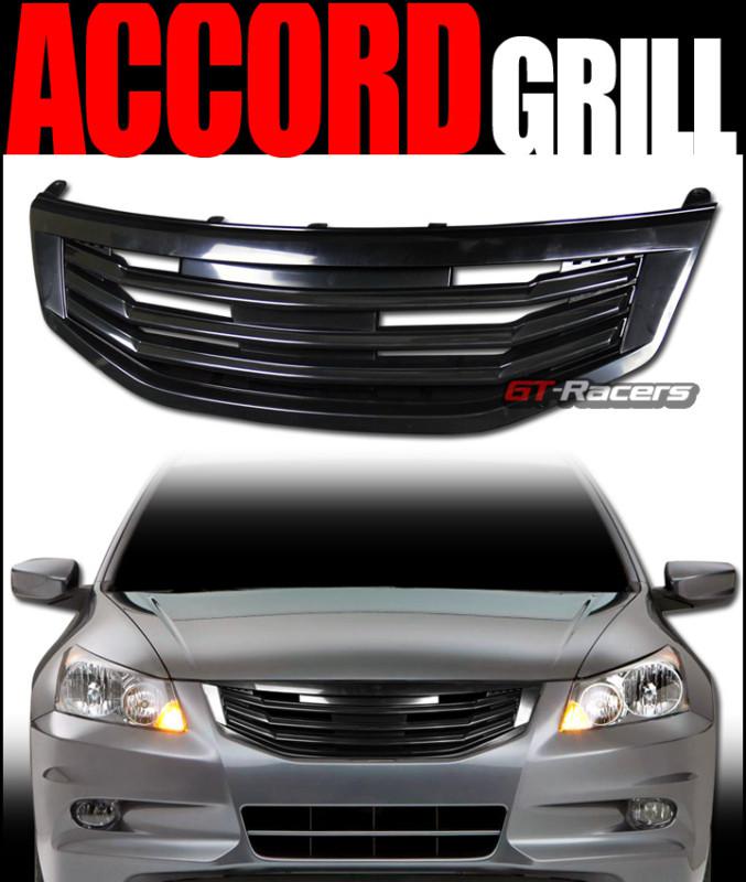 Blk mu style badgeless front hood bumper grill grille 2011-2012 honda accord 4dr