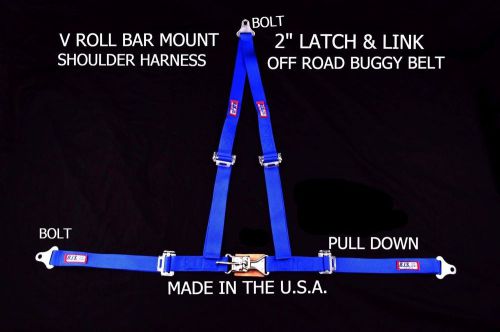 Rjs racing 2&#034; buggy off road seat belt 3 point v harness bolt in blue sand rail
