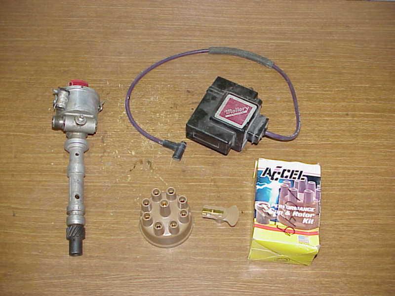 Vintage mallory tach drive dual point chevy distributor, coil &a new cap ratrod 