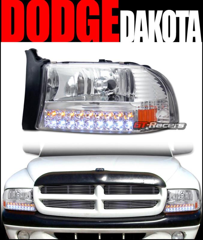 Crystal chrome drl max led head lights lamps signal 1pc 1997-2003 dakota/durango