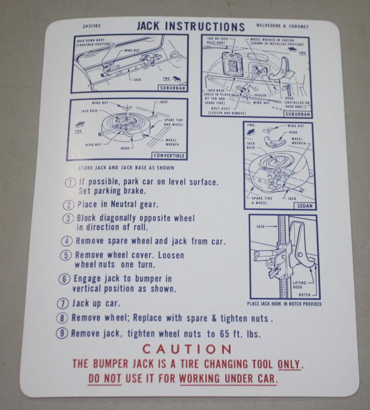 New late 1969-70 b-body jack instruction decal