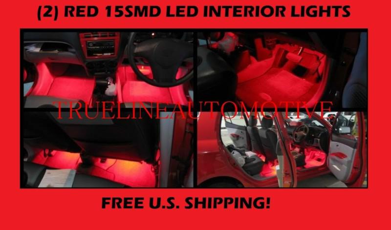 Red 2x 12'' interior footwell floor light strips diy under dash trunk lights