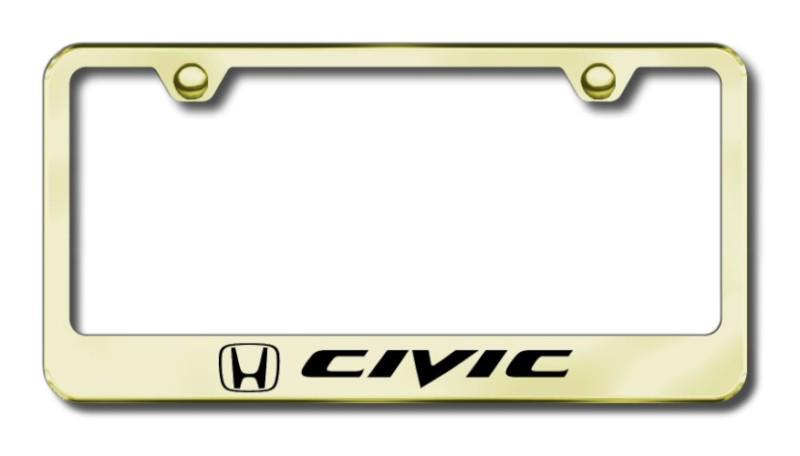 Honda civic  engraved gold license plate frame -metal made in usa genuine