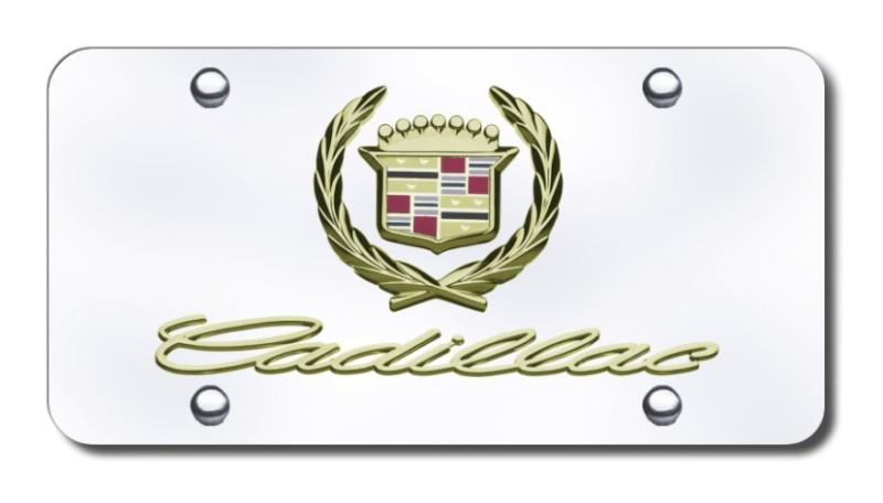 Cadillac dual cadillac gold on chrome license plate made in usa genuine