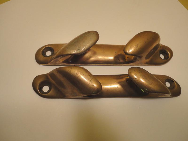 Pair vintage brass 7 1/2"  boat tie down rope cleat docking hardware