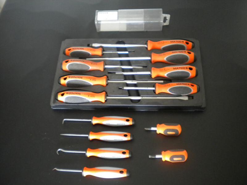  super nice matco 8 pc. screwdriver set, 2 pc. stubby set, 4 pc hook & pick set.