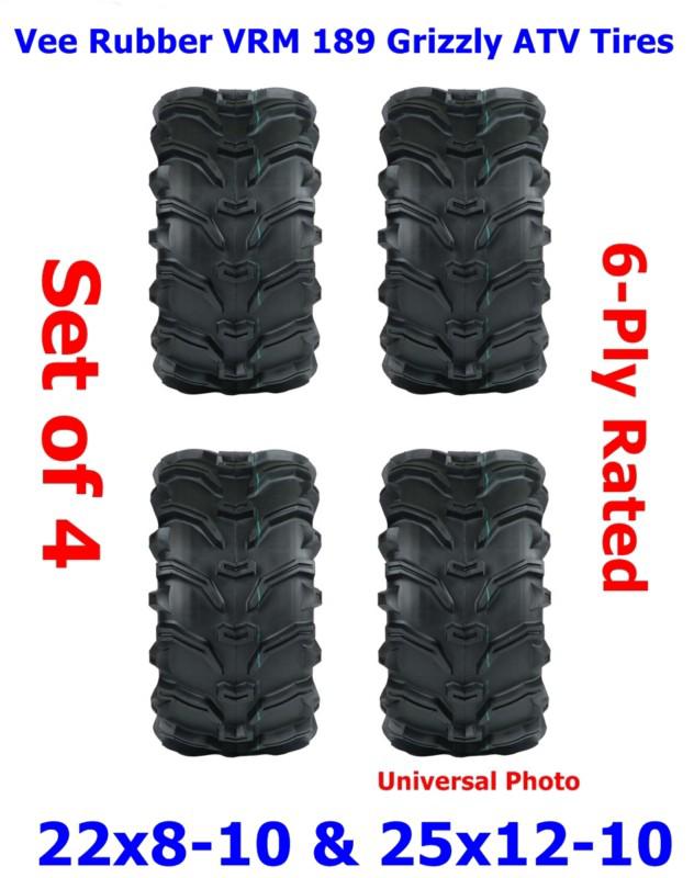 22x8-10 & 25x12-10 vee rubber grizzly vrm 189 atv tires set of 4