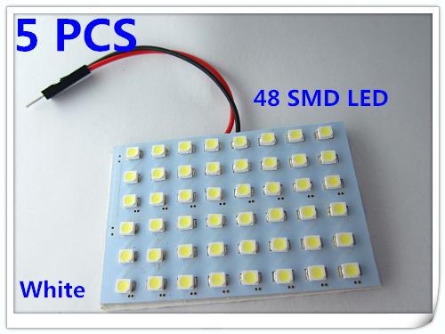5pcs 48 smd 3528 led dome/box light panel interior bulb 3 adapters white dc 12v