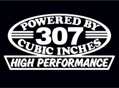 2 high performance 307 cubic inches decal set hp v8 engine emblem stickers