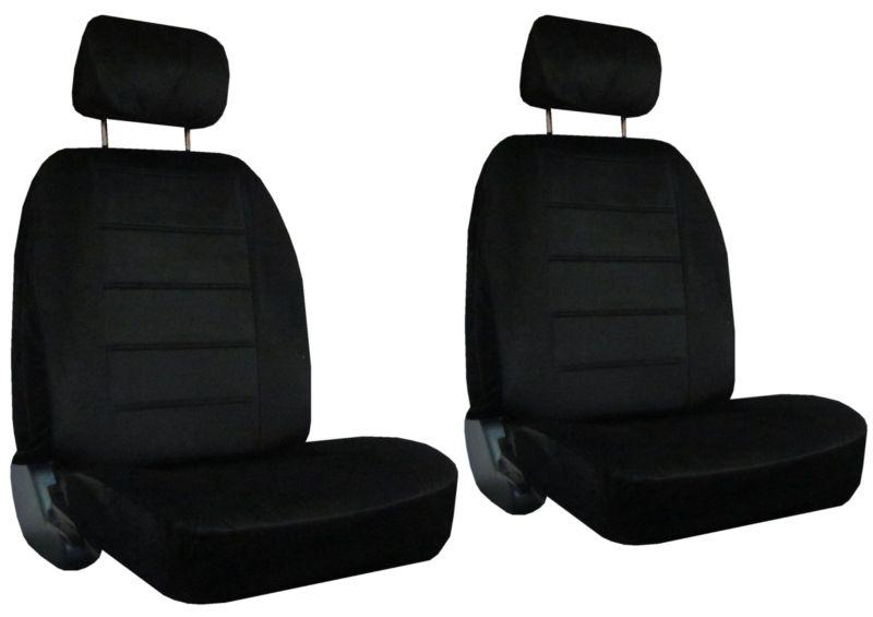 2 black quilted velour car auto truck seat covers w/ head rest covers #1
