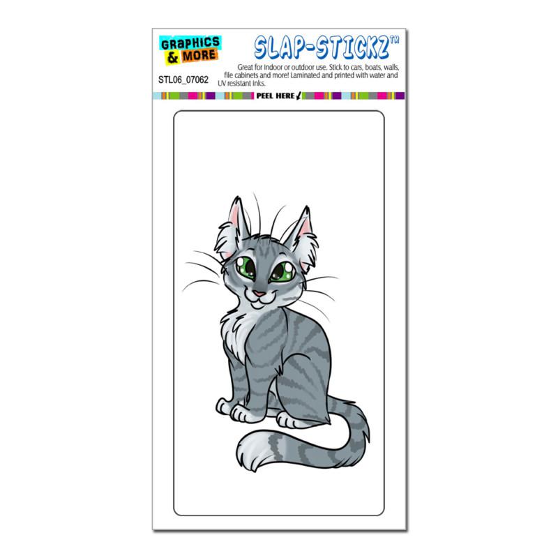 Tabby cat gray grey on white - pet - slap-stickz™ window locker bumper sticker